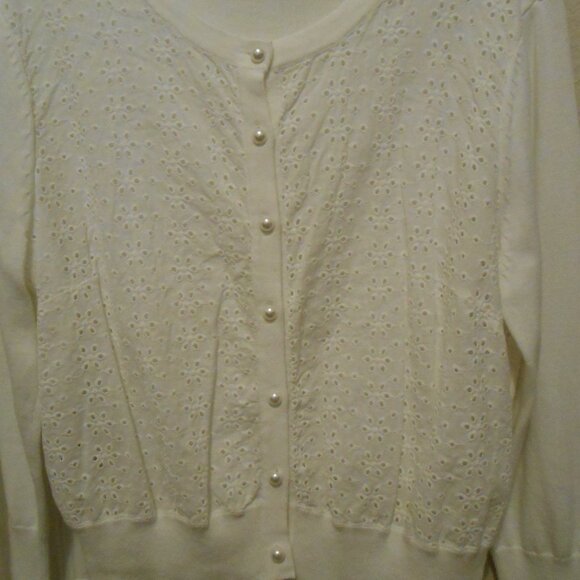 Karl Lagerfeld Eyelet-Paneled White Cardigan OFFERS WELCOME - Picture 4 of 6